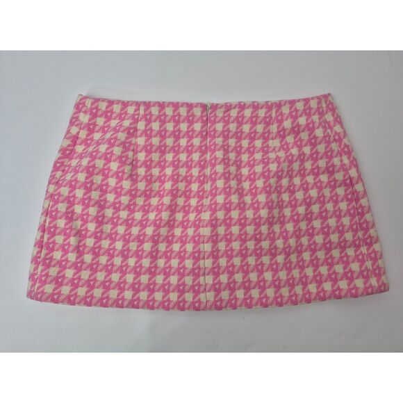Area Women's Pink Houndstooth Slit Mini Skirt Size 8 - Picture 2 of 4
